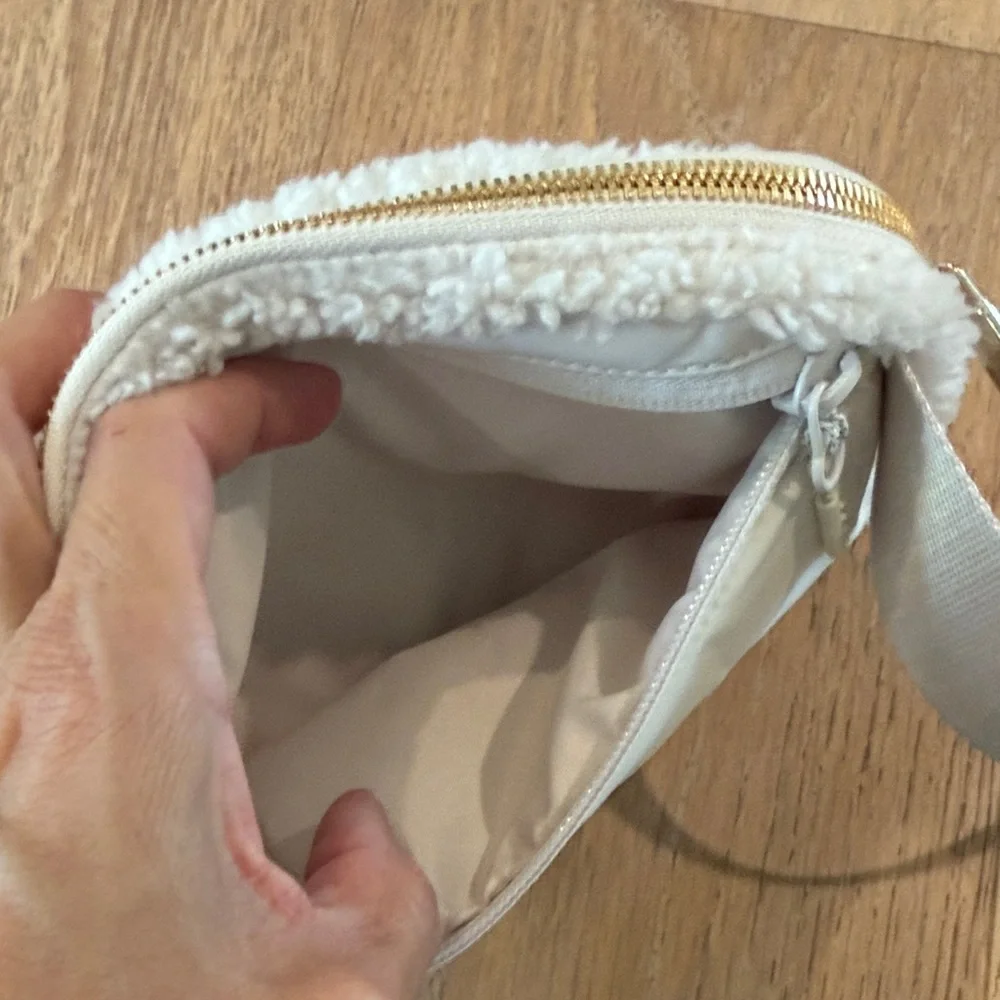 lululemon athletica Cream Sherpa Waist Bag with Gold Hardware